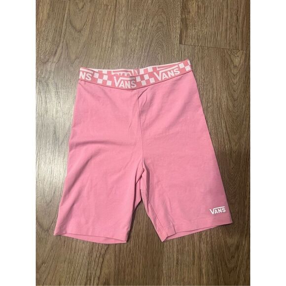 VANS Pink Checker Elastic Waist Band Biker Shorts size S - Picture 1 of 3